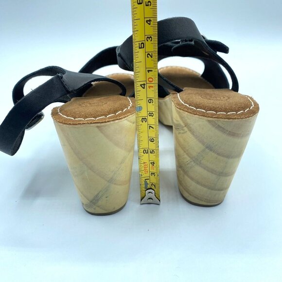 Urban Outfitters Wooden Heel Clog Sandals Black Leather Sz 10 Buckle NWOB - Picture 3 of 10